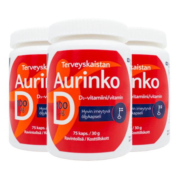 Aurinko D-vitamiini 100 µg (75 kaps.) 3 kpl PAKETTITARJOUS!